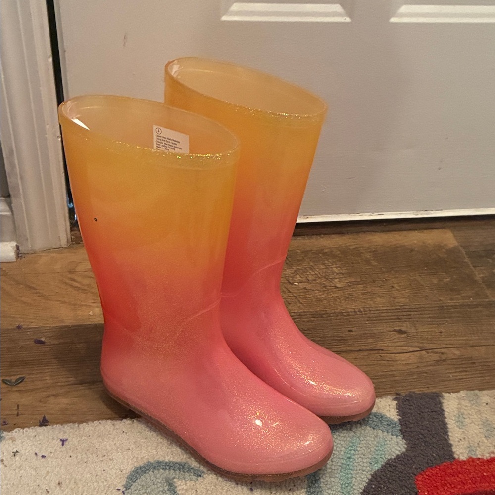 Pink to Yellow Ombre Glitter Rain Boots
